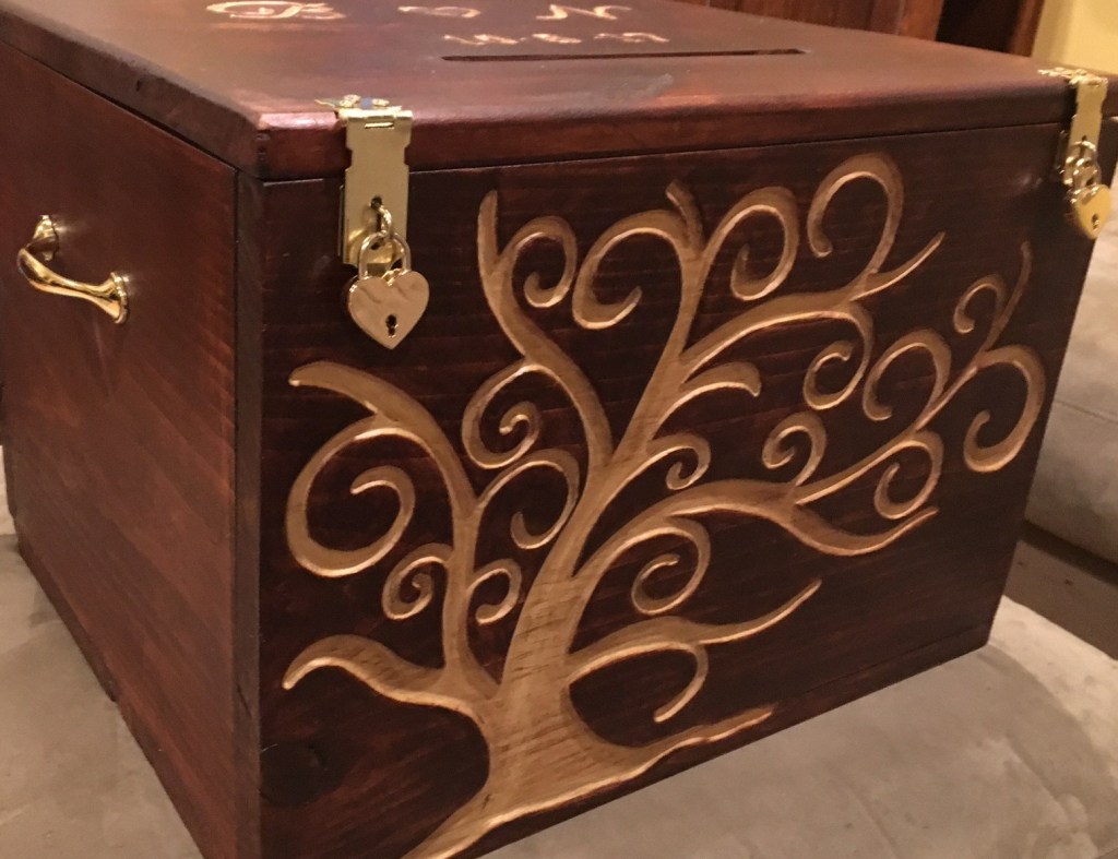 Wedding card box with hand engraved tree
