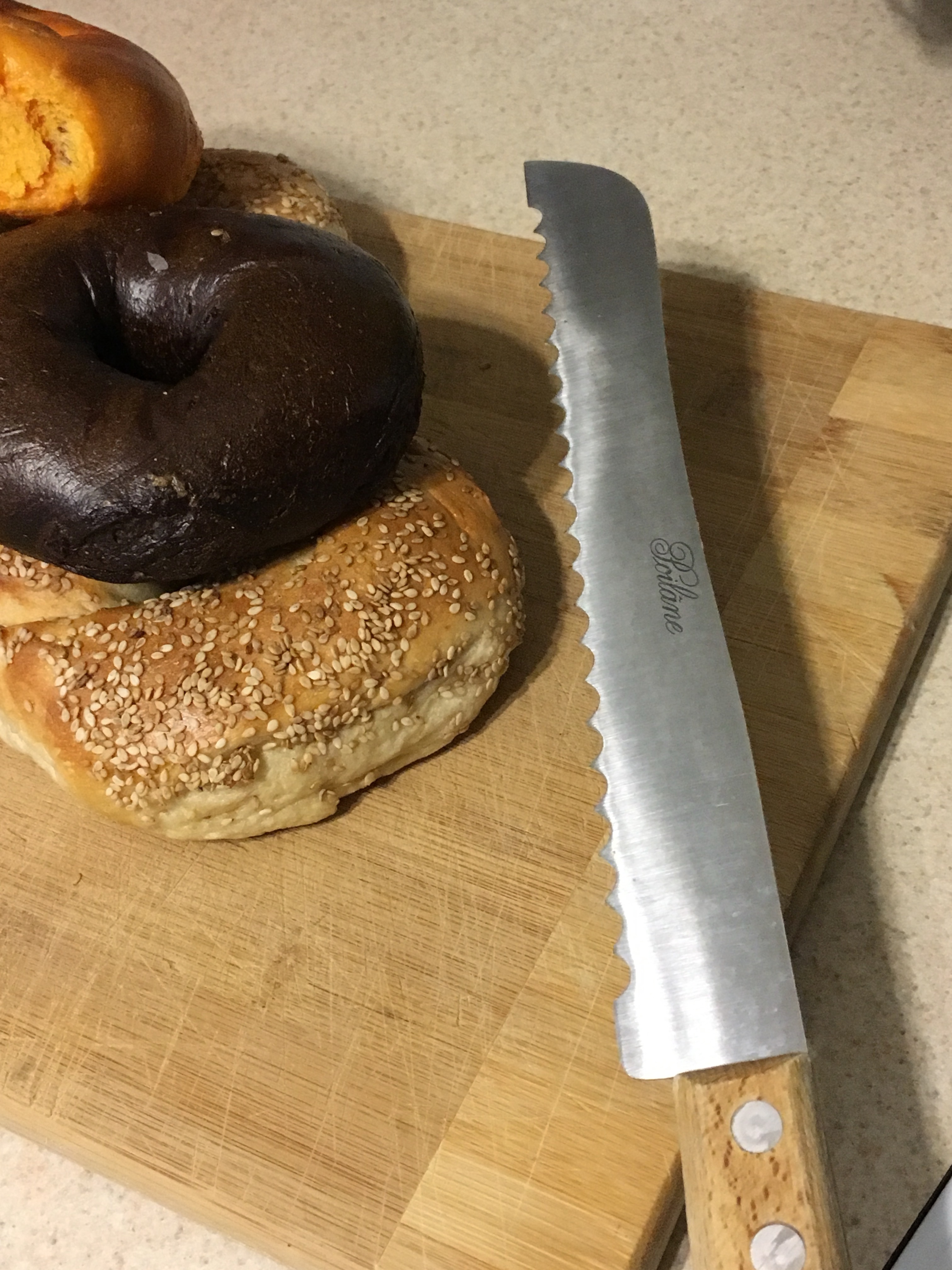 Bagels and Knife for Savory Bagel Chip Recipe