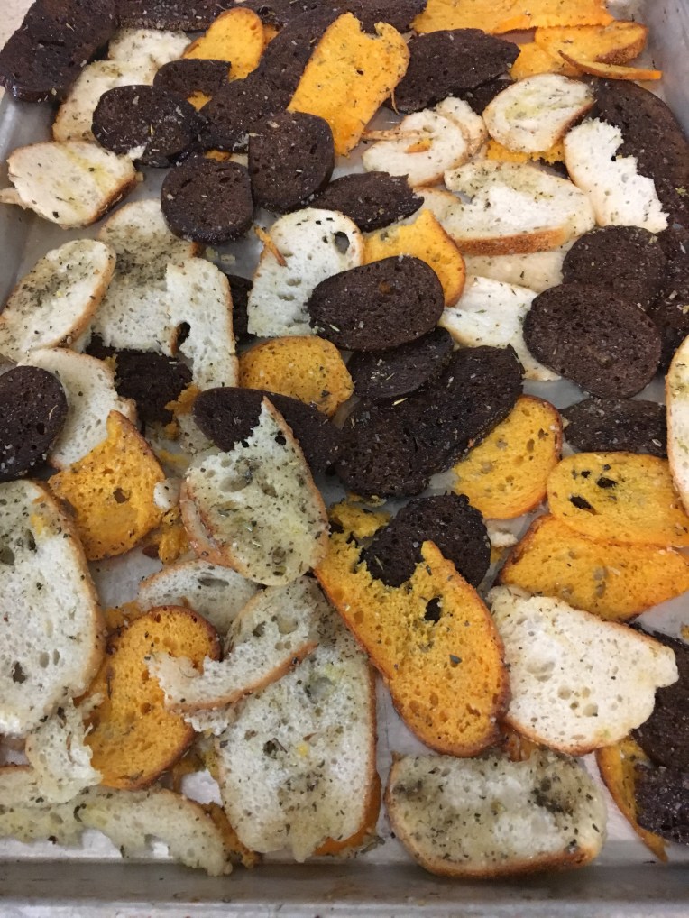 Homemade bagel chips baked until golden and crispy, served in a bowl
